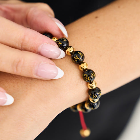 Amulette tibétaine | Bracelet Mantra Mini Obsidienne